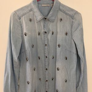 Halogen Jeweled Chambray Shirt (XS)